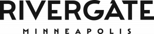 Black text logo reads "RIVERGATE" with "MINNEAPOLIS" in smaller letters below.